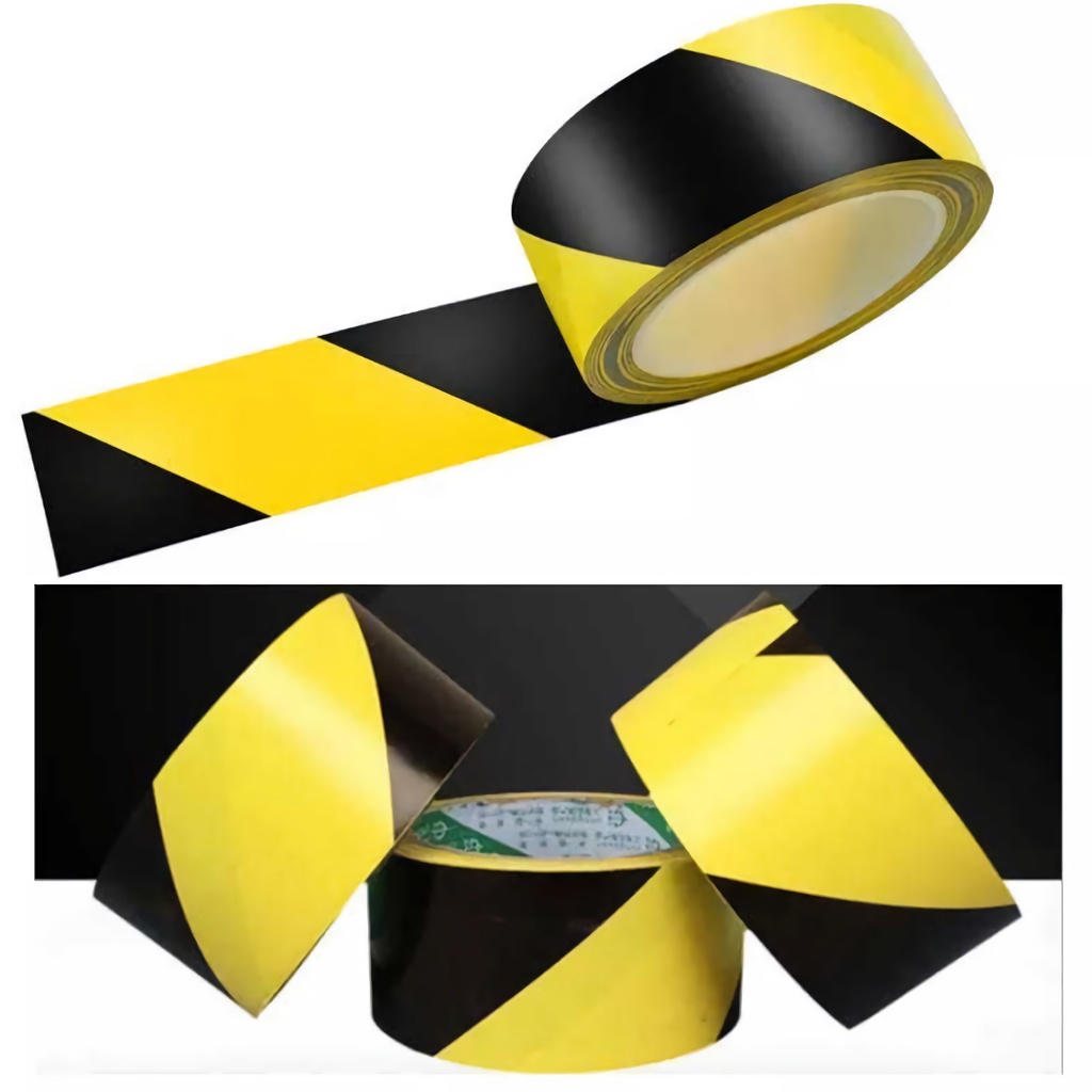 Lakban Police Line Hoki Tape Penanda Batas Area Proyek Garis Polisi Hitam Kuning  48MM X 17 METER STRIPE KUNING HITAM PVC