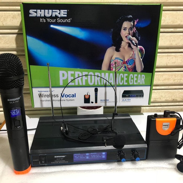 Shure Mic/Microphone wireless ULX 701 isi 3 (pegang jepit dan headset)