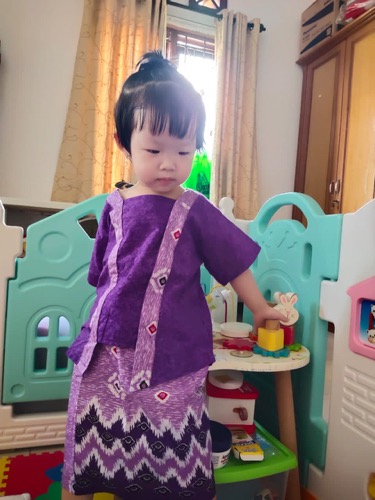 Setelan Batik Anak Bahan Katun Warna Ungu Bac29 1-5tahun