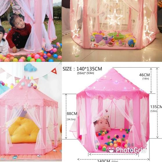 ★ TENDA CAMPING LIPAT UNTUK ANAK-ANAK 2-3 ORANG MODEL CASTLE LUCU - Merah Muda ۝