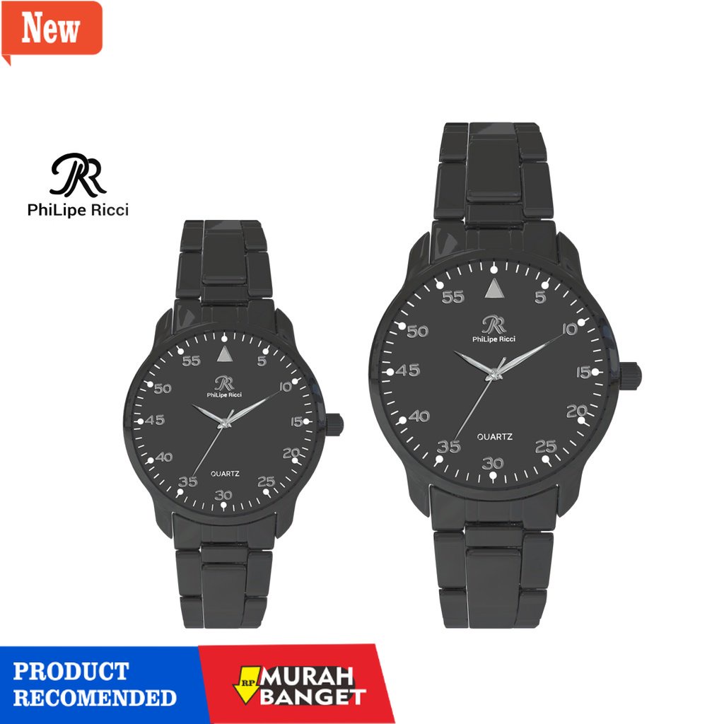 Jam tangan couple terbaik- PhiLipe Ricci Jam Tangan Rantai Couple Analog Besi Black Series CBLCK20 E