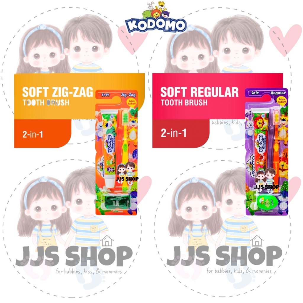 KODOMO PASTA GIGI SIKAT GIGI TOOTHPASTE TOOTHBRUSH ANAK KIDS SOFT ZIG ZAG / REGULAR 2 IN 1