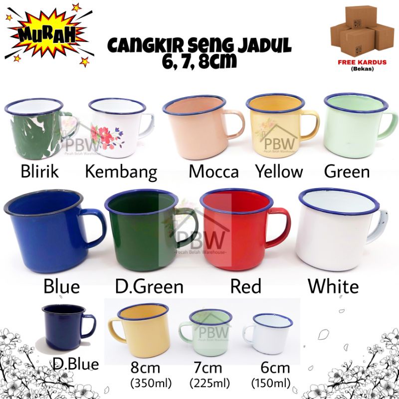 Cangkir Seng Enamel 6cm 7cm 8cm Polos Kembang Blirik / Cangkir Jadul / Souvenir Cangkir
