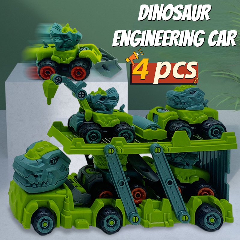 4pcs / set Mainan Edukasi Truk Excavator Dinosaurustyrannosaurus Rex Untuk Anak Laki-Laki