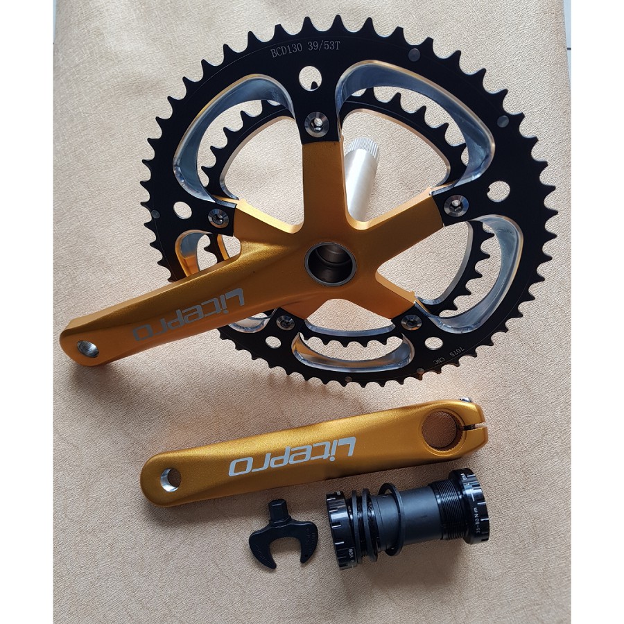 Crankset Litepro 53-39 T Hollowtech 2 BCD 130 mm Arm 170 mm Gold