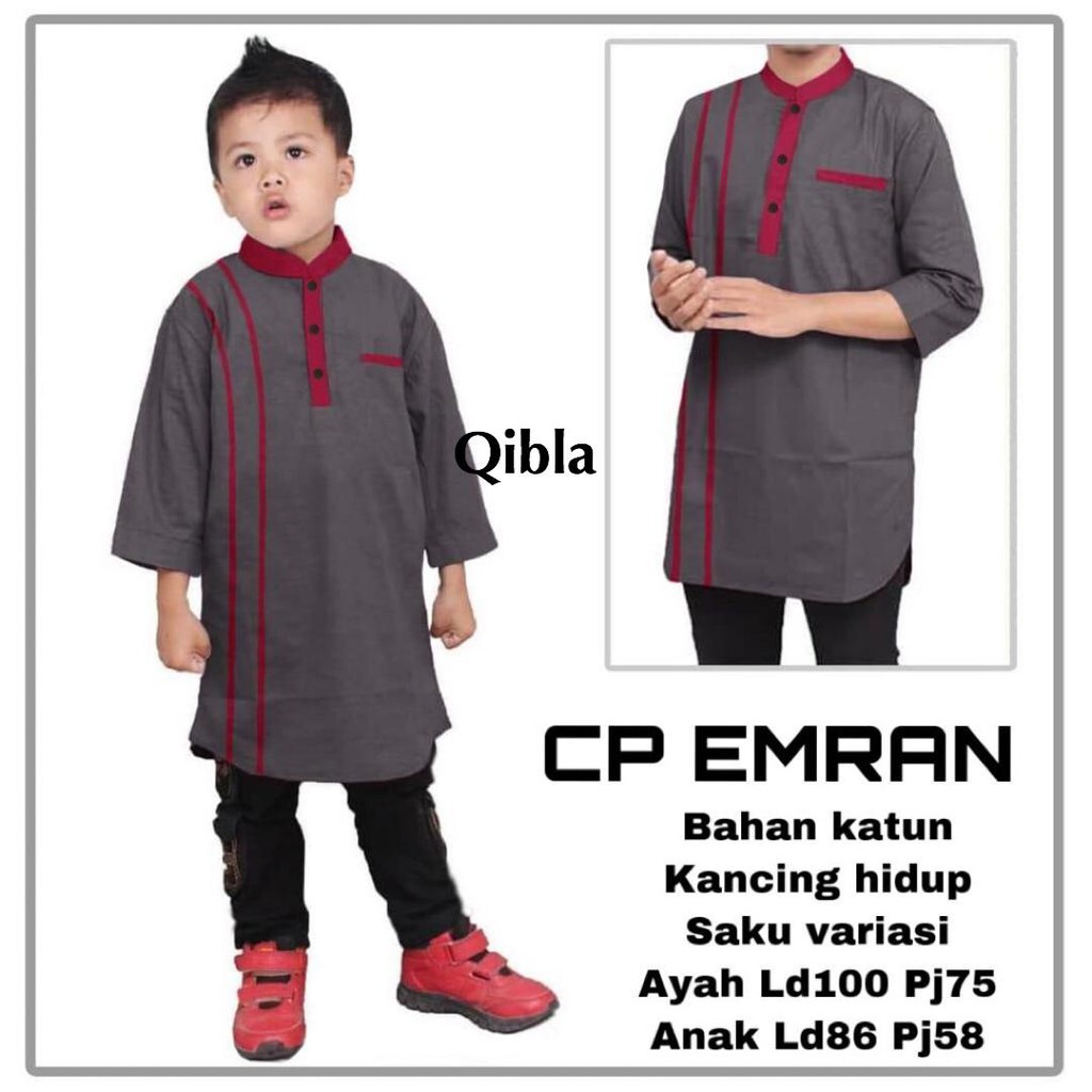 (COUPLE) KOKO KURTA EMRAN AYAH DAN ANAK KIDS PRIA COWOK LENGAN PANJANG PROMO RAMADHAN BY QIBLA (COD)