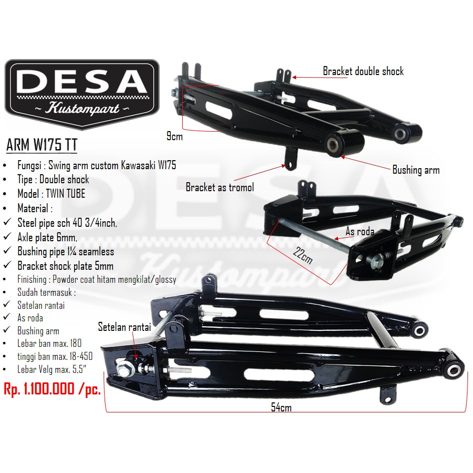 Swing Arm Custom Kawasaki W175 Twin Tube