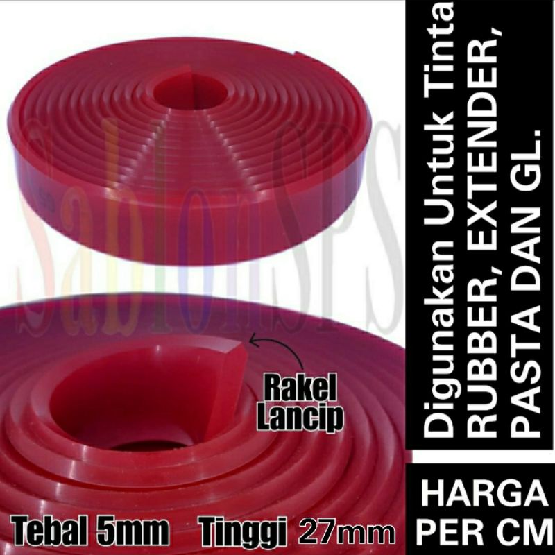 KARET RAKEL SABLON MERAH LANCIP 5MMX27MM PER CM
