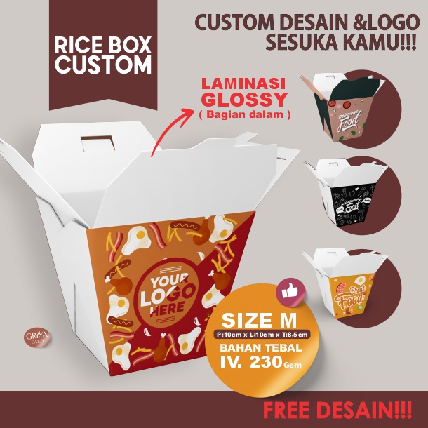 RICE BOX | FOOD PAIL | BOX FOODPAIL | KEMASAN MAKANAN CUSTOM | DUS RICE BOX (CUSTOM)