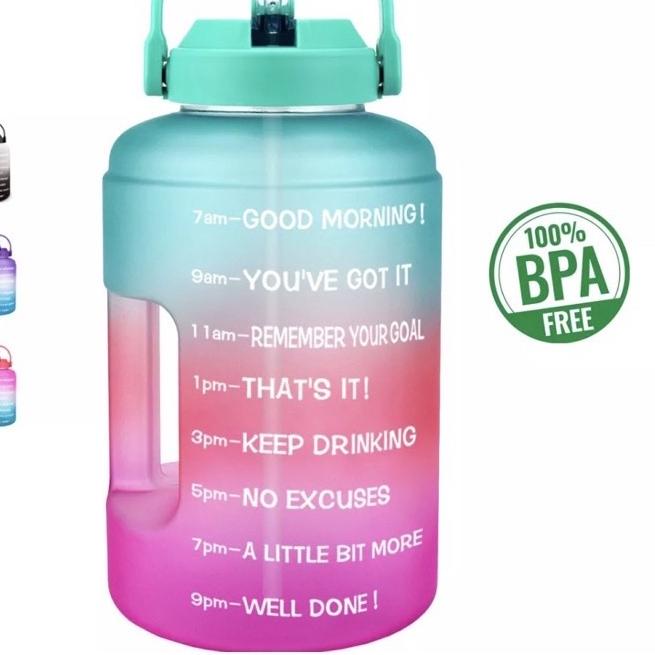 ♂ QUIFIT ORIGINAL Botol Minum Penanda waktu 3,8 Liter include straw Tutup Flip / Tumbler waktu 3.8 L