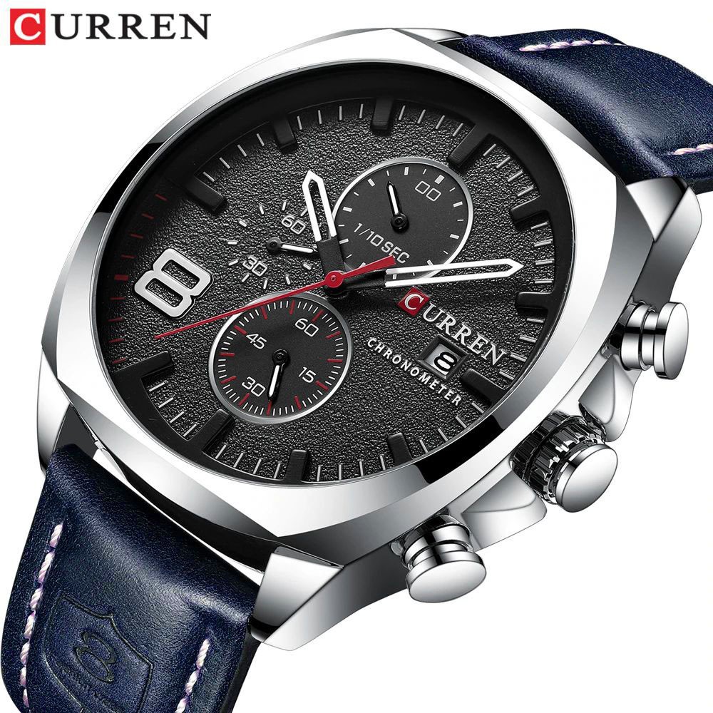 CURREN 8324 Jam Tangan Pria Analog Tali Kulit Chronograph Aktif WATCHKITE WKOS