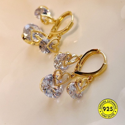 Anting Klip Lapis Emas 18K Bentuk Hati Bahan Zircon Anti Alergi Untuk Wanita