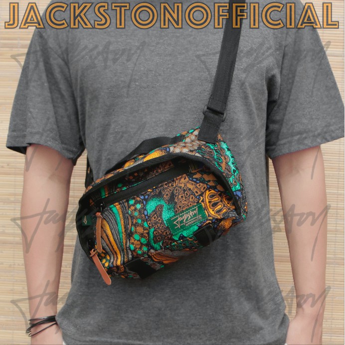 TANYA STOCK DAHULU .JuulTurkoois. Tas WaistBag Jackston Pria Batik Rajut WaistPack FannyPack