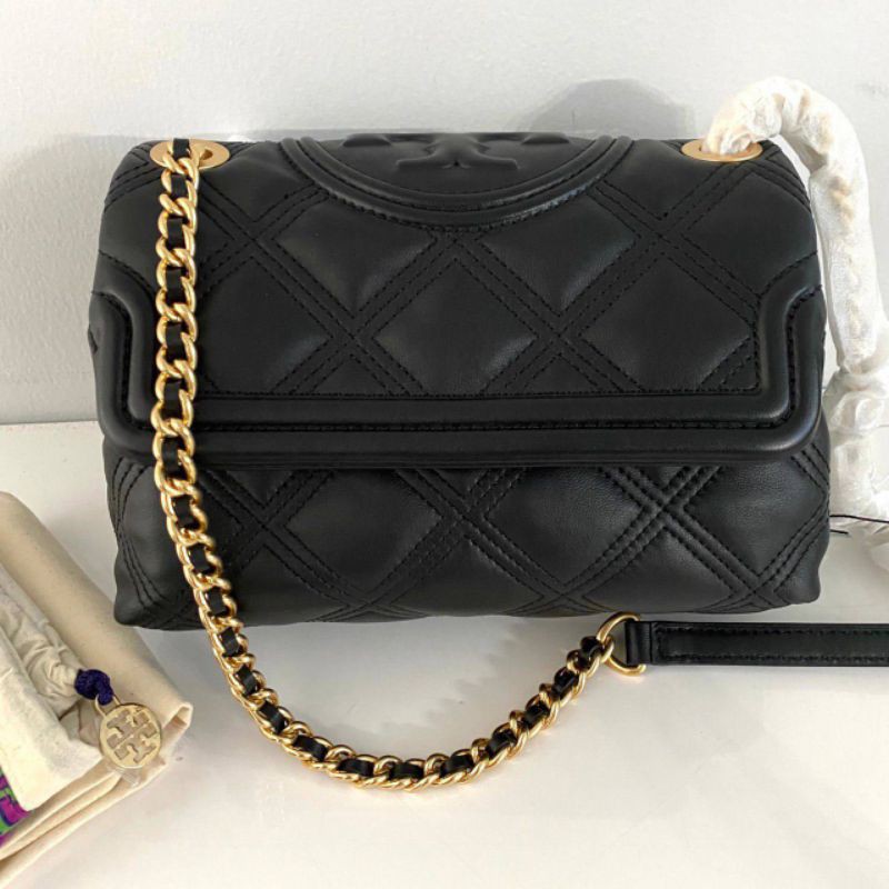 tas Tory Burch Fleming Soft Small black ghw asli