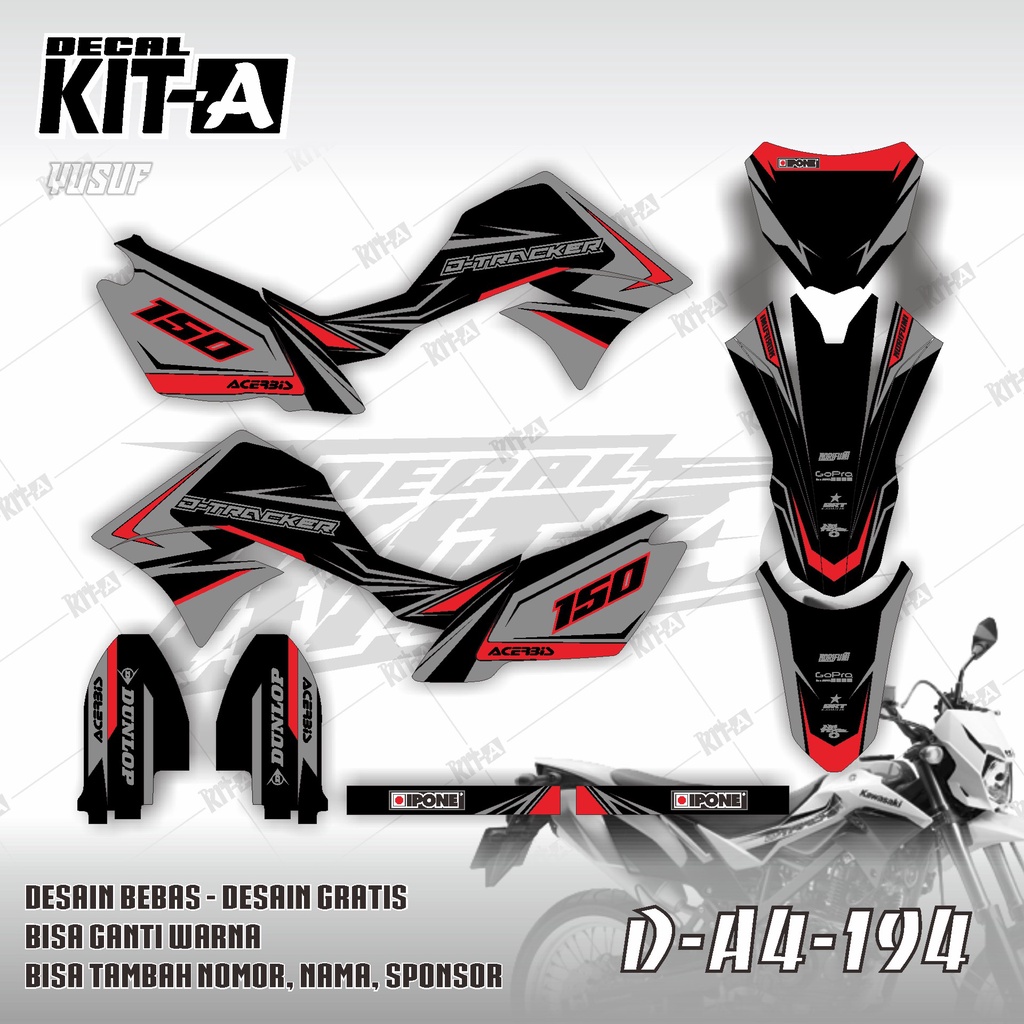 Decal New Dtracker 150 MOTIF RACING ABU2 HITAM D-A4-194