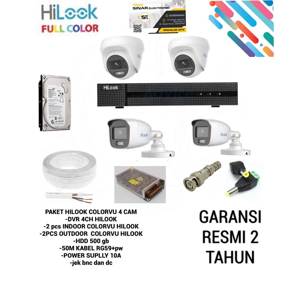 PAKET CCTV HILOOK 4CH COLORvu GARANSI RESMI 2 TAHUN