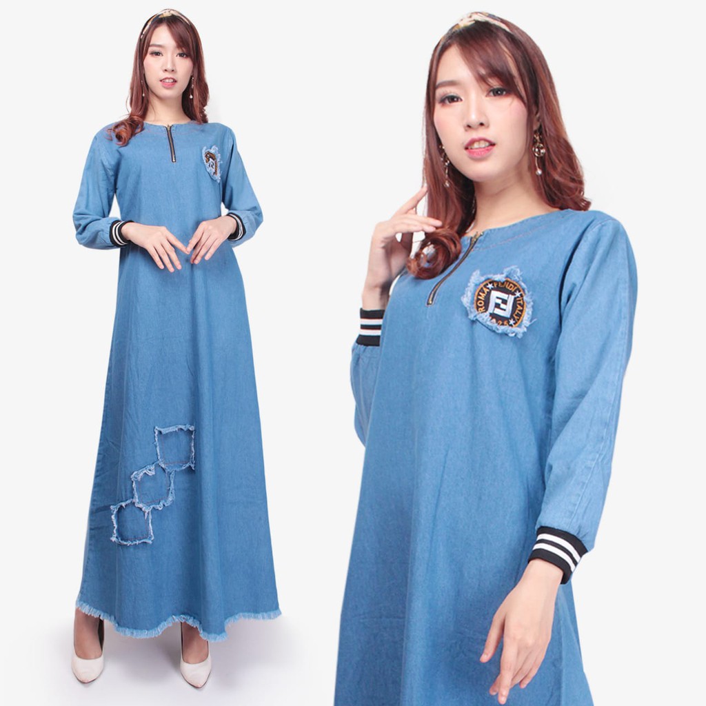 SB Collection Dress Maxi Dhysa Gamis Longdress Jeans Casual Wanita