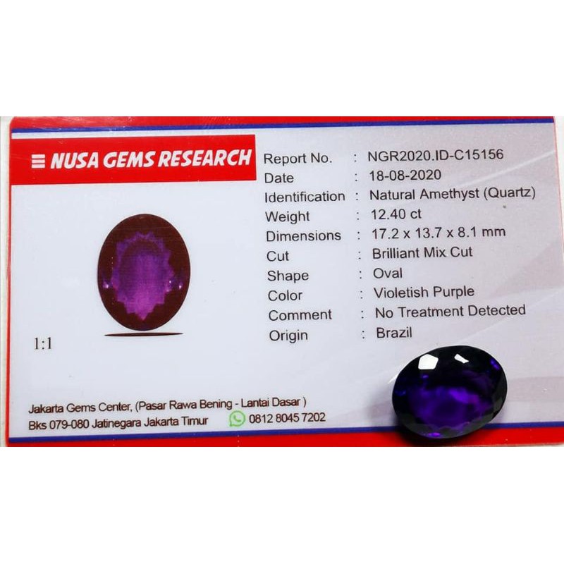 Batu Permata Natural Purple Amethys Quartz / Kecubung Ungu Big Size Plus Memo Ngr Lab