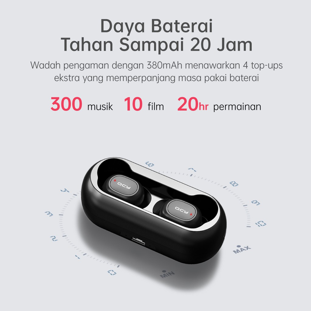 OASE QCY T1C - TWS Music Earbuds [Daya baterai 20jam, Crystal-clear Stereo, Garansi Resmi]