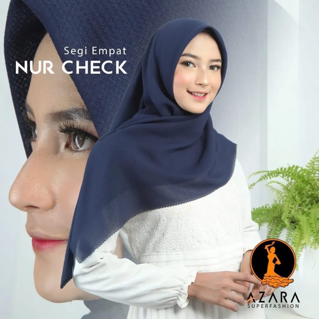 HIJAB NUR CHECK LASER CUT LC BY AZARA CORNSKIN POLOS KERUDUNG SEGI EMPAT VOAL