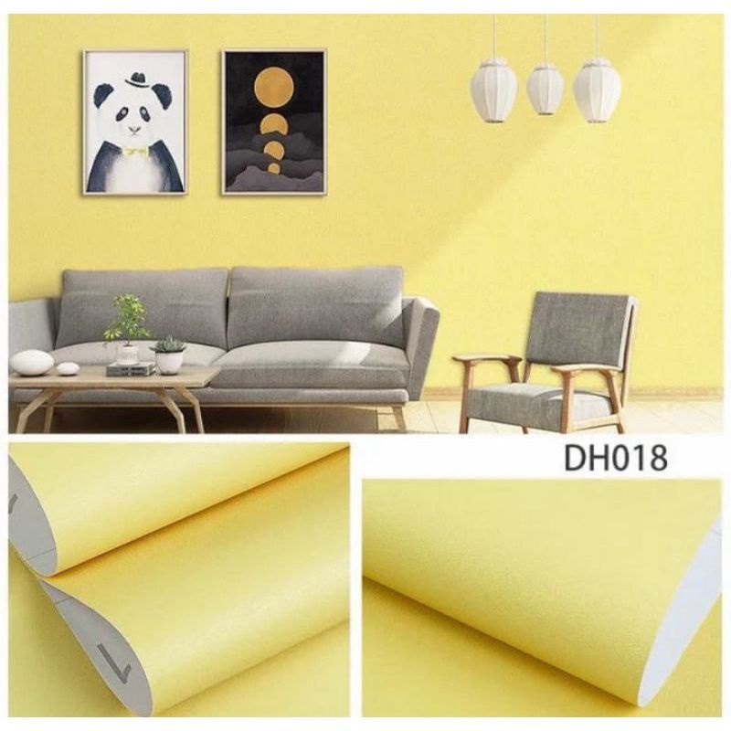Wallpaper Stiker Dinding Warna Polos Kuning Lemon Mewah Elegan Premium Modern