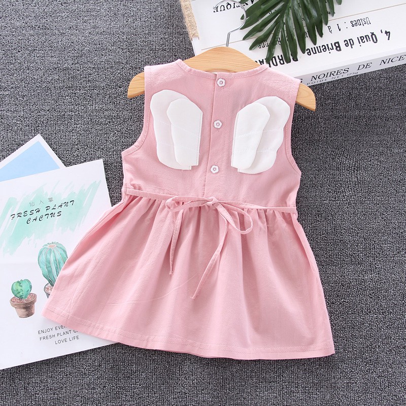 Baju Dress Anak Perempuan Angel polos lengan pedek style kasual gaun bayi cewek import-4