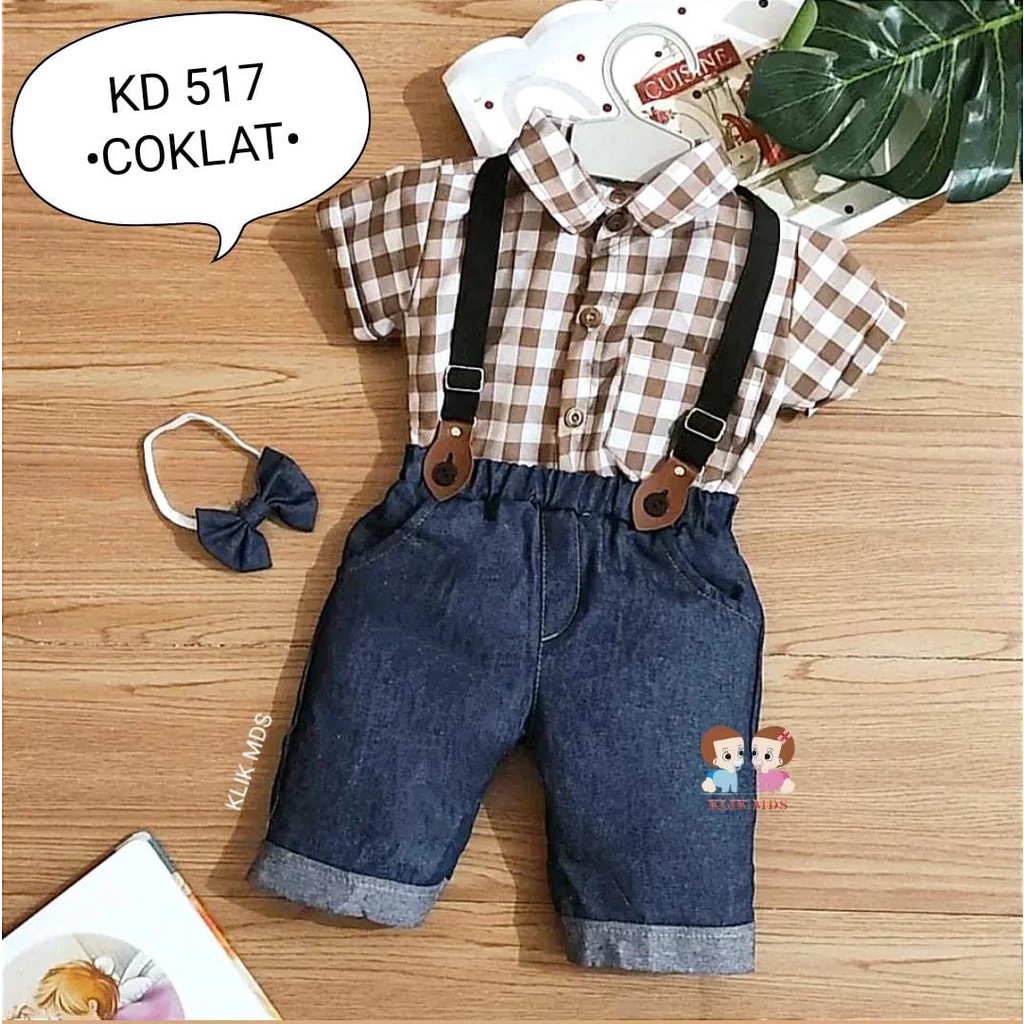 Klik Mds Jumper Anak Bayi Laki-laki Kemeja KD 402 Free Dasi Kupu 1 Ukuran Usia 0-6 Bulan