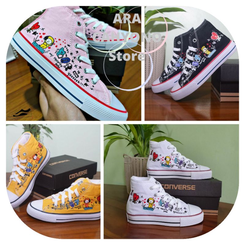 Sepatu Boot Anak Perempuan Motif Kartun Bts Bt21 Cimmy Kanvas Pink Hitam Kuning Putih Umur 4 5 6 7 8