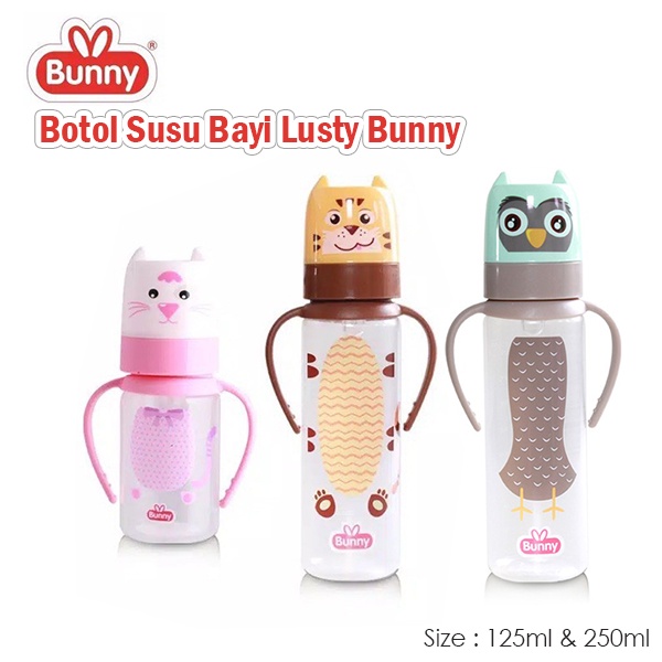 Botol Susu Dot Anak Lusty Bunny Karakter Feeding Bottle With Handle 125ml &amp; 250ml