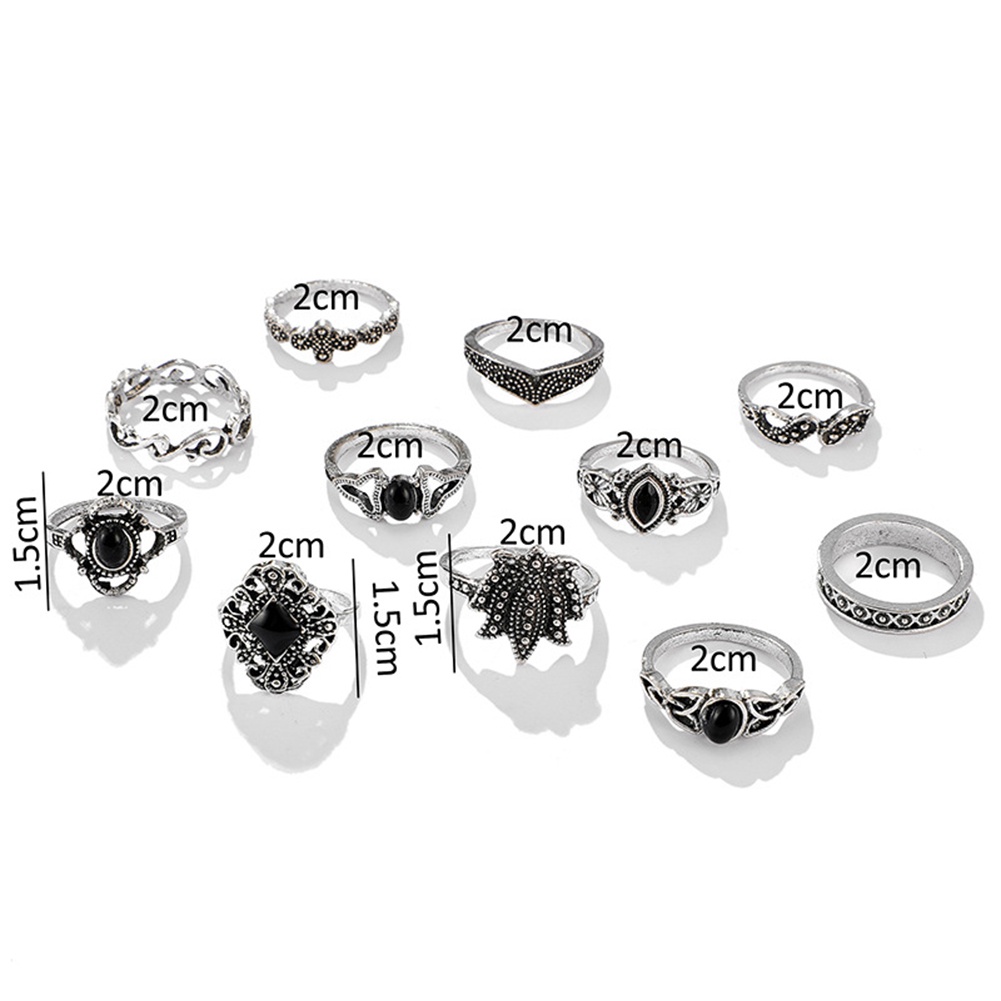 Hu Hu Hu Hu Hu Alat Bantu Pasang Kacamata♡ 11pcs Cincin Jari Wanita Desain Ukiran Lotus Tetesan Air Hollow Hias Batu Permata Imitasi