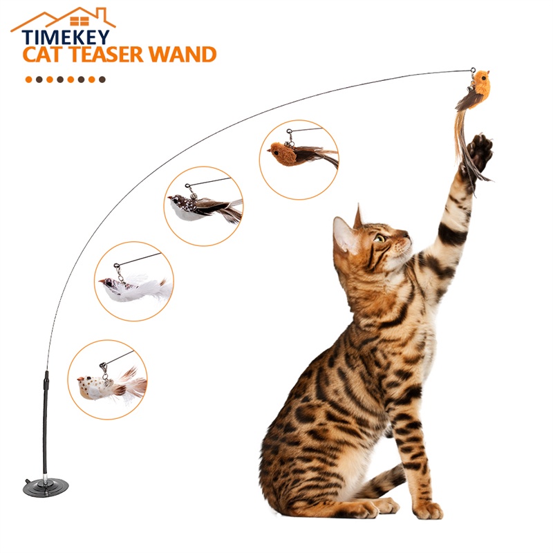 TK Cat Simulation Bird Interactive Toys Funny Feather Bird with Bell Cat Stick Toy for Kitten Playing Toy Pet Supplies