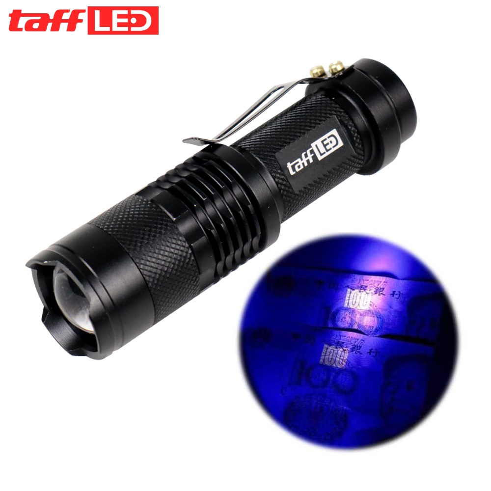 TaffLED Senter LED 395nm Ultraviolet + Baterai + Charger + Box Pocketman P1 - Black