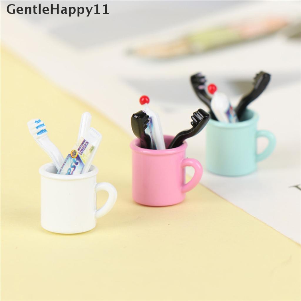 Gentlehappy Mainan Miniatur Gelas Kumur + Sikat + Pasta Gigi Skala 1: 12 Untuk Dekorasi Rumah Boneka