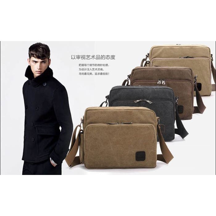 Unik Jinqiaoer Tas Selempang Pria / keren / tas kuliah / travel - Hitam Limited