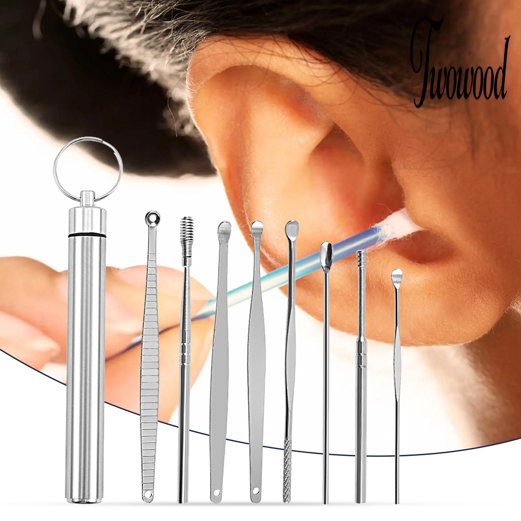 8pcs / Set Earpick Bahan Stainless Steel Anti Slip Reusable Untuk Perawatan Telinga