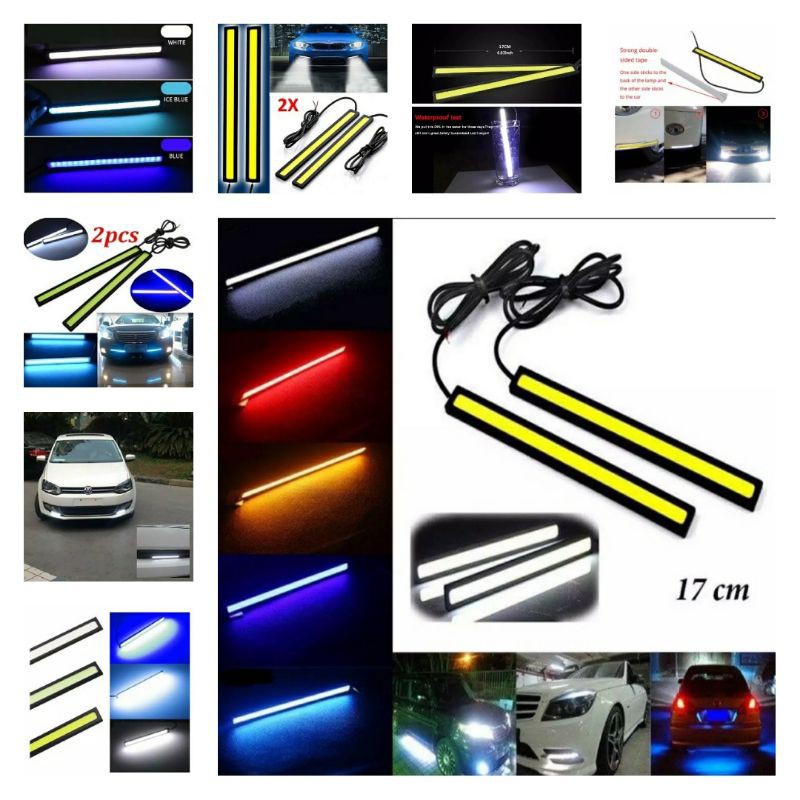 TERLENGKAP SEPASANG LAMPU DRL PLASMA LED COB 17CM DEPAN MOBIL MOTOR PUTIH BIRU UNGU HIJAU &amp; ICE BLUE Best Quality