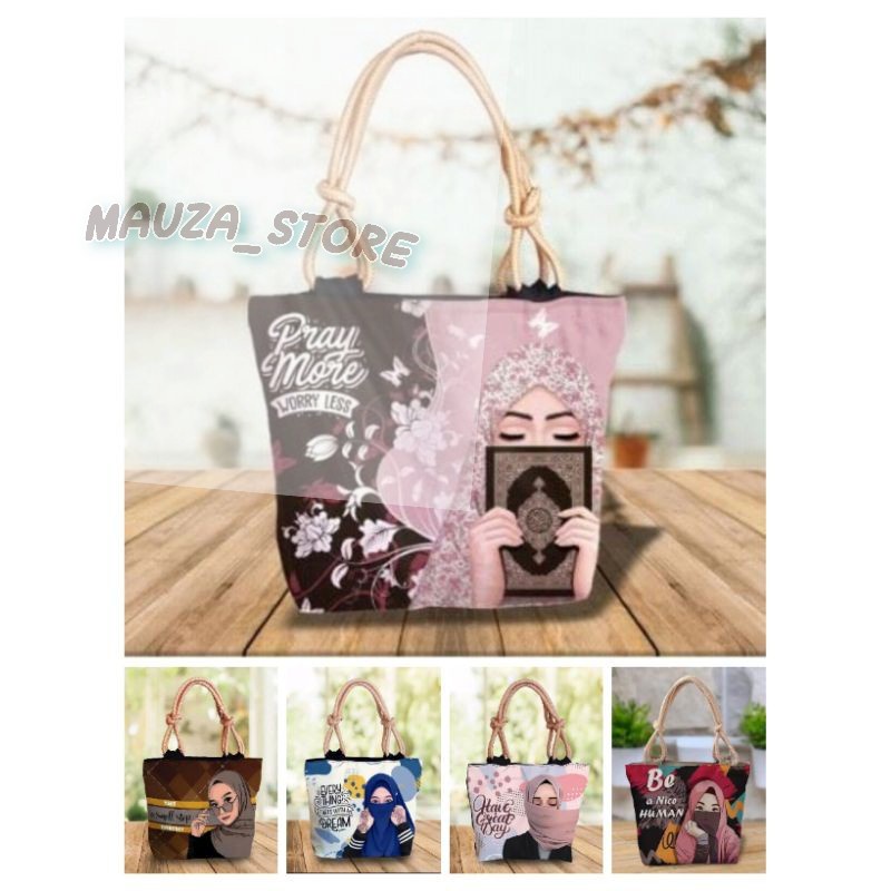 tas tote bag tali sumbu/tote hijab canvas peremium