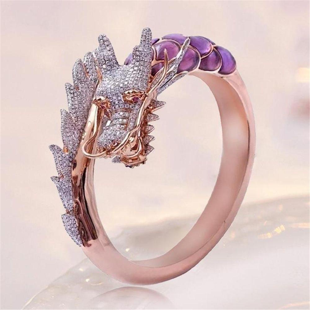 Solighter Cincin Naga Perhiasan Hewan Pernikahan Boho Kristal Zircon