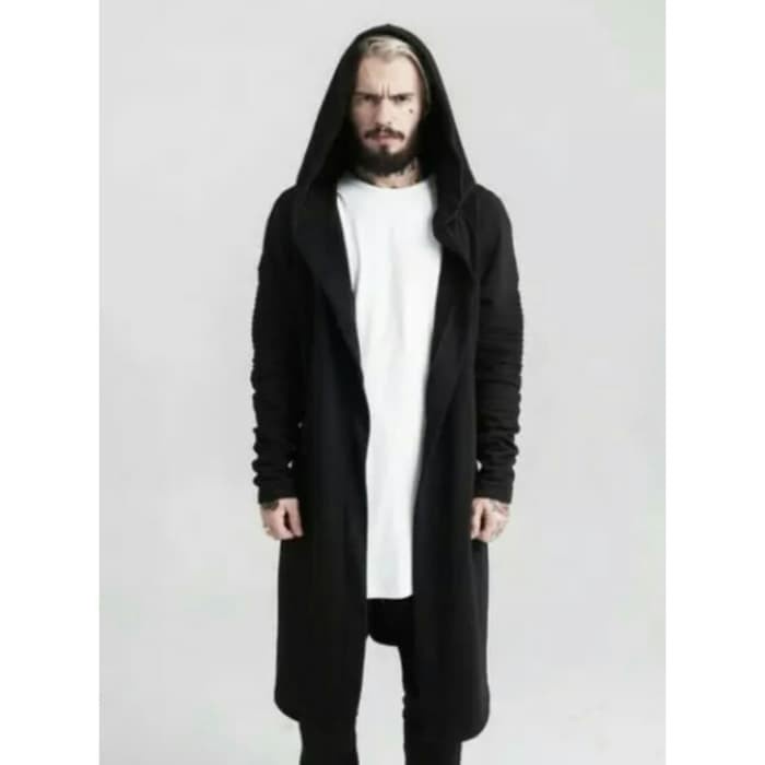 Blazer rajut hoodie Pria panjang selutut Cotton 100%