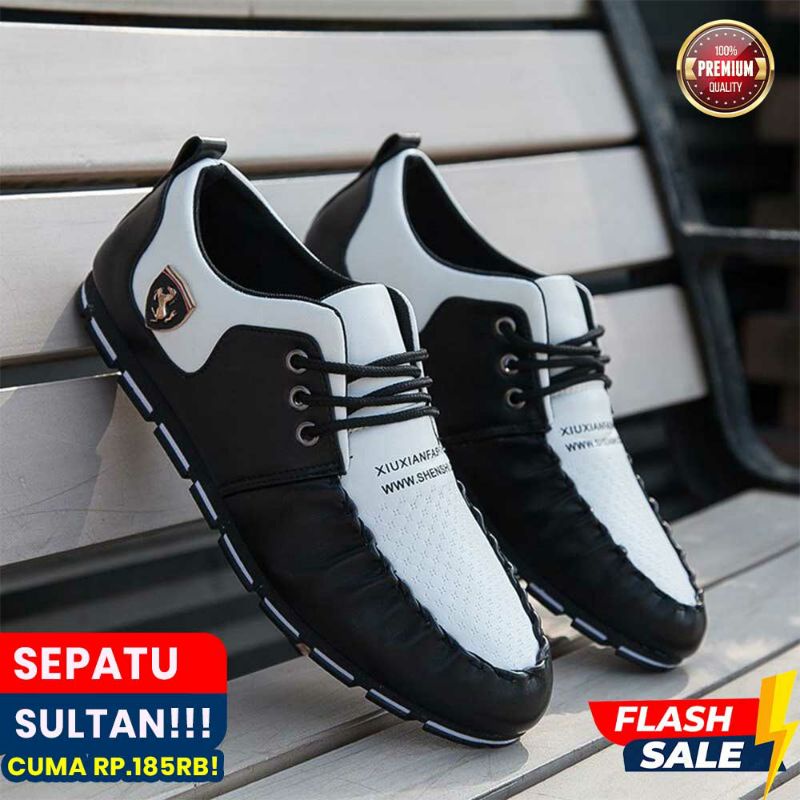 Sepatu Pria Import Kulit Sneakers Zero Casual Running Sapatu Hitam Putih Cod