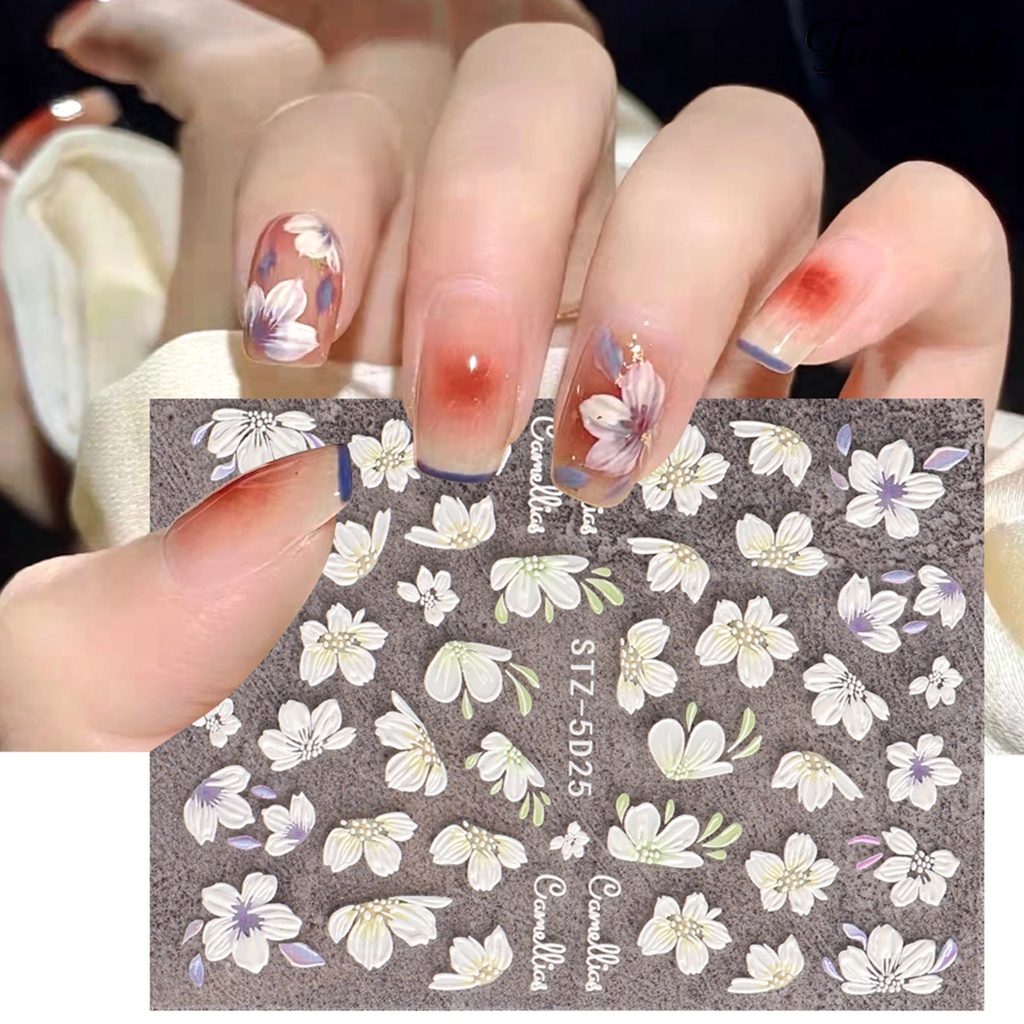 Twowood Stiker Kuku Motif Bunga Kamelia Untuk Dekorasi Nail Art DIY