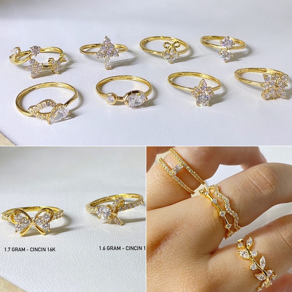 Cincin anak dan dewasa emas asli kadar 700 70 16k pita arrow ribbon korean yunani aesthetic lebar 2 baris ringan 1 2 satu dua gram gr g permata terbaru