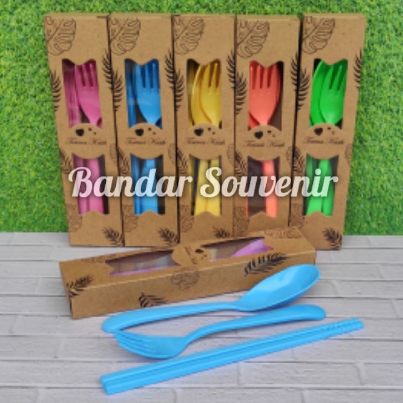 [isi 100] Travel Set Sendok Garpu Sumpit Dikemas BOX Gratis Kartu Terimakasih Souvenir Pernikahan Kualitas Grade A