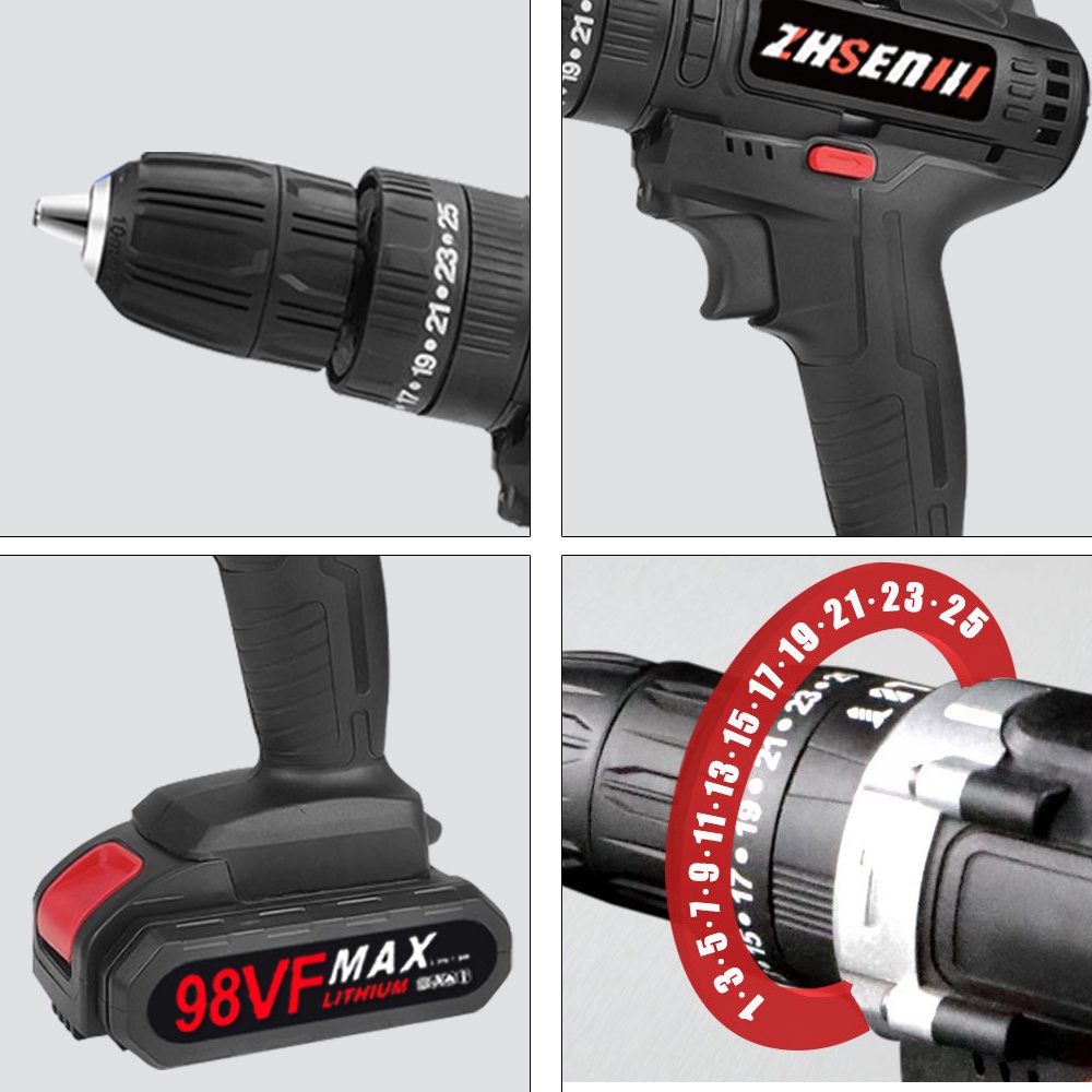 NEW Bor Baterai / Bor dampak / Mesin Bor Cordless / Bor Listrik / Beton Besi Kayu Full 98Vf Set Pilihan Bor Tanpa Kabel Bor Listrik Bor Tanpa kabel Set Lengkap Mata Bor Cordless Drill Full Set Of Drill Bits