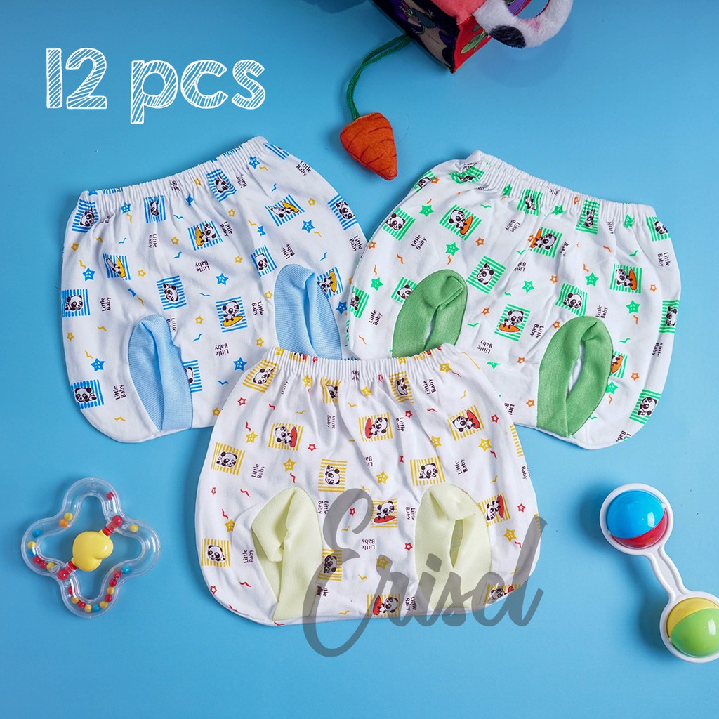 12 PCS CELANA BAYI KACAMATA KATUN BERMOTIF/CELANA BAYI POP USIA 0-2 TAHUN