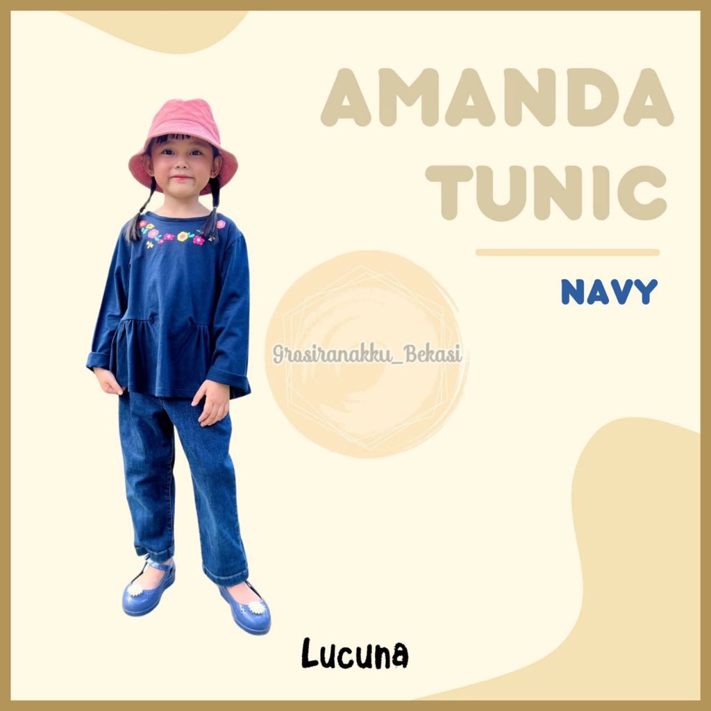 Tunik Anak Amanda Long Tee Lucuna Warna Navy Size 1-5 Tahun