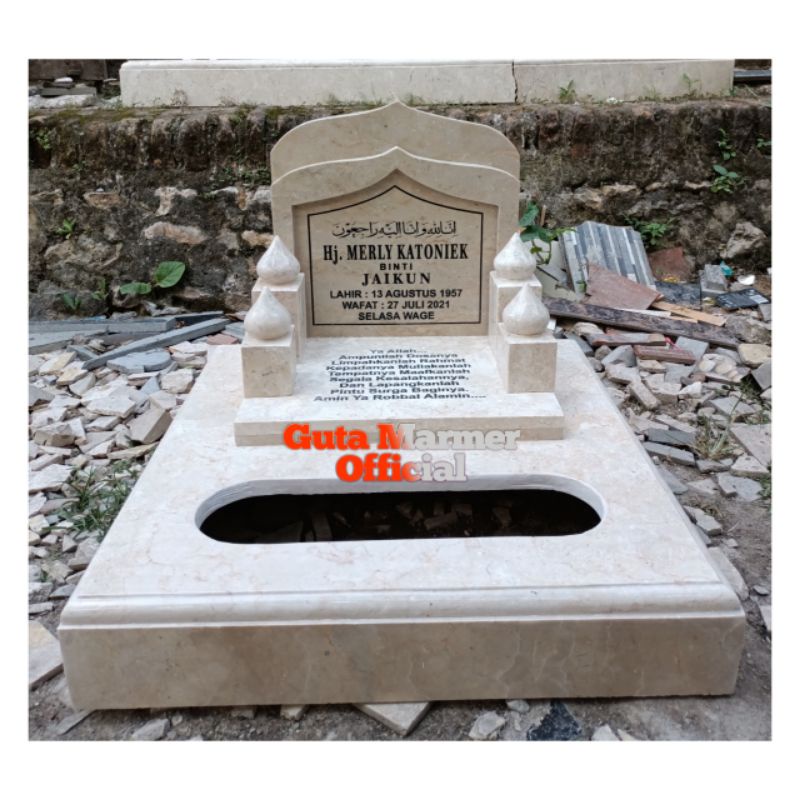 Maesan || Nisan Batu Marmer Putih Glosy Mengkilat + Tulisan Ukir