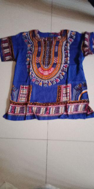 Kaos Etnik Dashiki Bohemian Style All Size Pria Wanita -  Biru