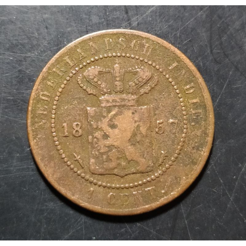A48 Koin Nederlandsch Indie 1 Cent Tahun 1857 Bekas Ready