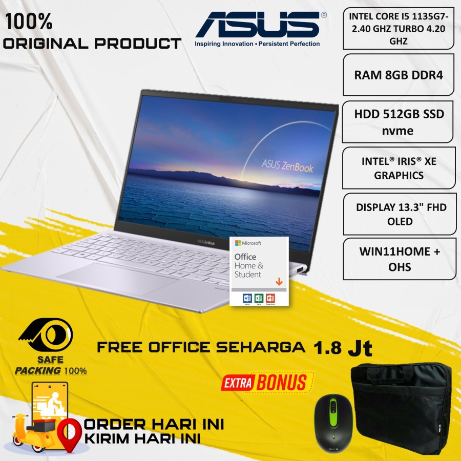 ASUS ZENBOOK UX325EA EVO552 I5 1135G7 8GB 512GB IRIS XE FHD OLED WIN11HOME + OHS LILAC MIST